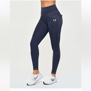 Women's Leggings contrast Stitching High-Waisted Leggings - Navy Blue